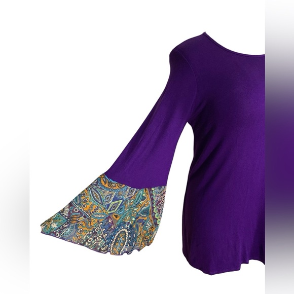 Elliott & Vine lovely purple blouse, sheer print bell sleeves, sz L, worn once - Picture 2 of 8